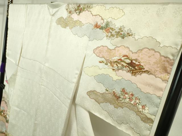 平和屋本店■極上 皇室献上作家 藤井寛 訪問着 駒刺繍 雲取り御所解花文 生成色地 金糸 逸品 DZAA4081kh5