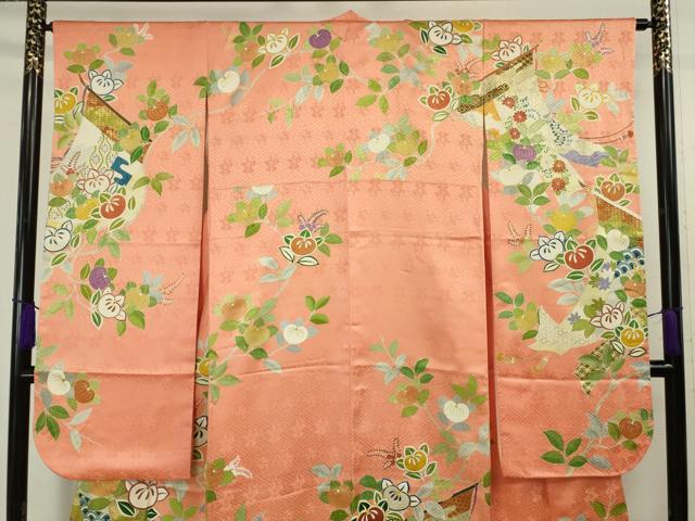 平和屋本店■極上 創業460年・千總 振袖 駒刺繍 誰が袖橘花文 東雲色地 金彩 高島屋扱い 逸品 DZAA4083kh5