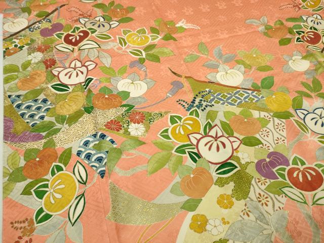 平和屋本店■極上 創業460年・千總 振袖 駒刺繍 誰が袖橘花文 東雲色地 金彩 高島屋扱い 逸品 DZAA4083kh5