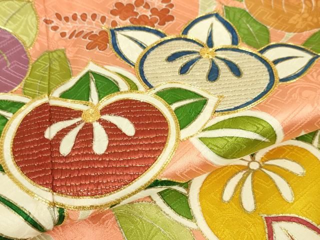 平和屋本店■極上 創業460年・千總 振袖 駒刺繍 誰が袖橘花文 東雲色地 金彩 高島屋扱い 逸品 DZAA4083kh5