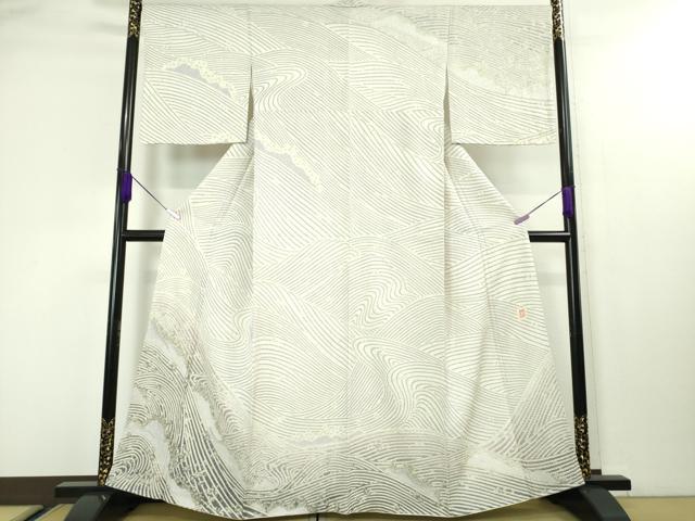 平和屋本店■極上 十日町 名門 滝泰謹製 訪問着 おぼろ染め 襲絞り 立波文 金糸 銀通し地 逸品 DZAA4094kh5