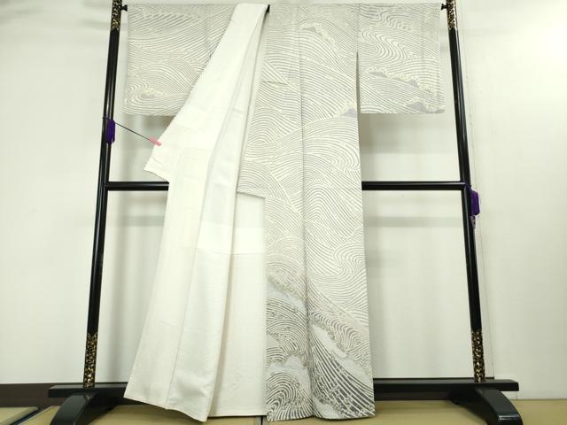 平和屋本店■極上 十日町 名門 滝泰謹製 訪問着 おぼろ染め 襲絞り 立波文 金糸 銀通し地 逸品 DZAA4094kh5
