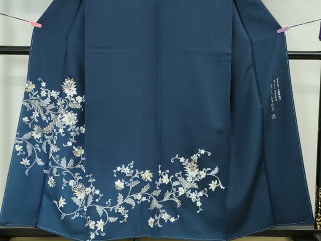 平和屋本店■極上 金彩友禅 卓越技能者・名工・和田光正 訪問着 花唐草文 暈し染め 紺色地 金銀彩 逸品 未使用 DZAA4100kh5