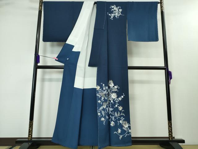平和屋本店■極上 金彩友禅 卓越技能者・名工・和田光正 訪問着 花唐草文 暈し染め 紺色地 金銀彩 逸品 未使用 DZAA4100kh5