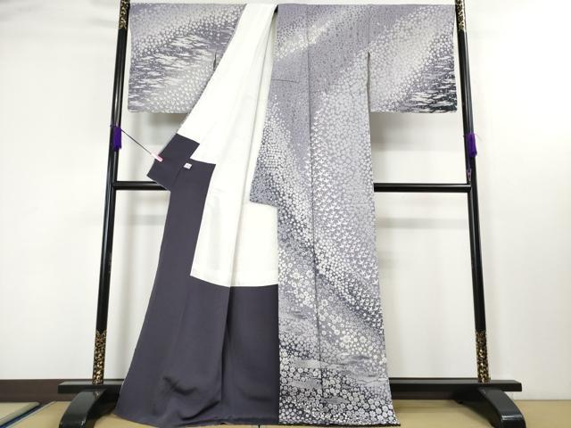 平和屋着物●極上 訪問着 おぼろ染め 襲絞り 群鳥花文 銀通し地 逸品 DZAA4135kh6