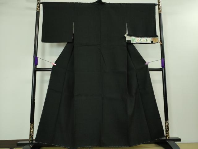 平和屋本店■極上 本場結城紬 重要無形文化財 井上商事謹製 色無地 黒地 証紙付き 逸品 未使用 DZAA4141kh5