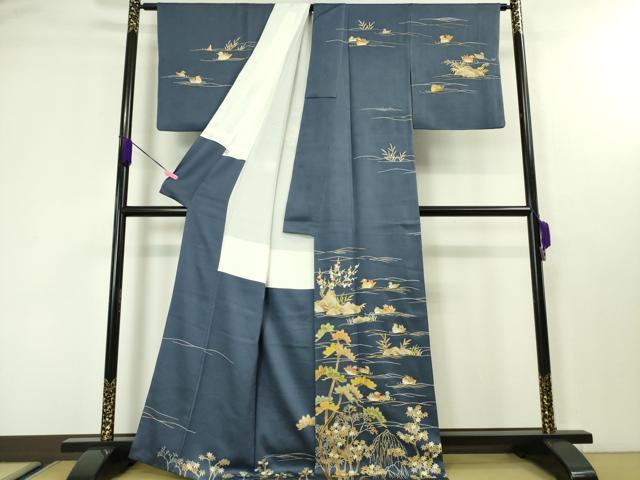 平和屋本店■極上 野口彦太郎 大彦三代目 江戸染繍友禅 訪問着 鴛鴦吉祥花文 薄花桜色地 金糸 松坂屋染織名作展 逸品 DZAA4148kh5