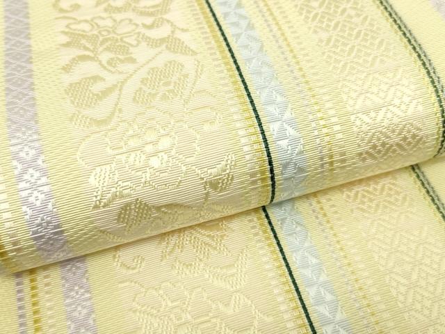 平和屋本店■極上 本場筑前博多織 八寸名古屋帯 花唐草間道 井上絹織謹製 博多金ラベル 証紙付き 逸品 新品 DZAA4176kh5
