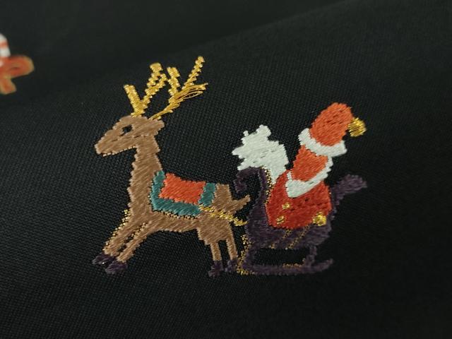 平和屋本店■極上 九寸名古屋帯 クリスマス X'mas サンタクロース トナカイ リース 黒地 金糸 逸品 DZAA4183kh5