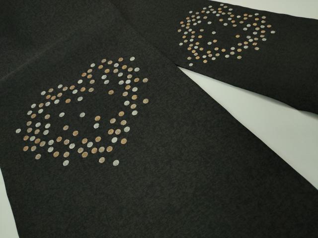 平和屋本店●極上 銀座もとじ 西陣 織楽浅野 九寸名古屋帯 ハート ドット 黒地 金銀糸 逸品 未使用 DZAA4193kh5