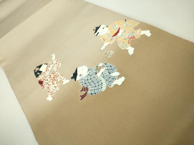 平和屋本店■極上 塩瀬 九寸開き名古屋帯 友禅 童子遊び 金彩 逸品 未使用 DZAA4203kh5