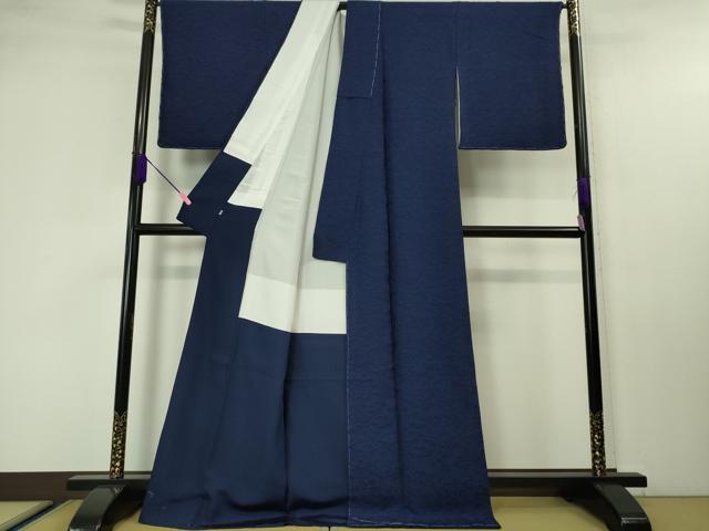 平和屋本店■極上 天然阿波藍 藍染工房・こんや 阿波藍灰汁醗酵建 小紋 葡萄唐草文 証紙付き 逸品 未使用 DZAA4218kh5