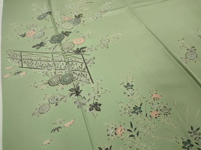平和屋本店■極上 本加賀友禅作家 木村雨山 染色工芸作家 吉田芳彩 訪問着 菊 桔梗 柳鼠色地 逸品 未使用 DZAA4219kh5