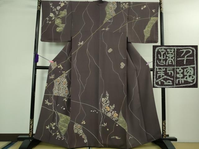 平和屋本店●極上 創業460年・千總 訪問着 刺繍 立波花文 滅紫色地 逸品 DZAA4224kh6