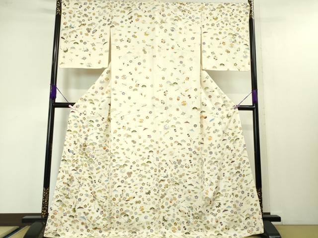 平和屋本店■極上 訪問着 駒刺繍 宝尽くし飛鶴文 象牙色地 金彩 逸品 未使用 DZAA4226kh5