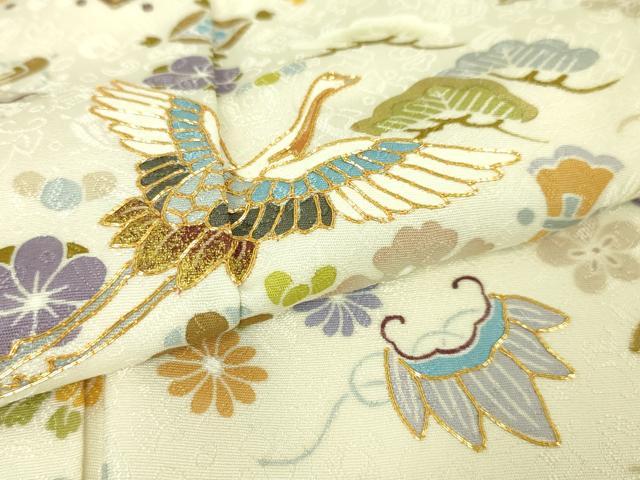 平和屋本店■極上 訪問着 駒刺繍 宝尽くし飛鶴文 象牙色地 金彩 逸品 未使用 DZAA4226kh5