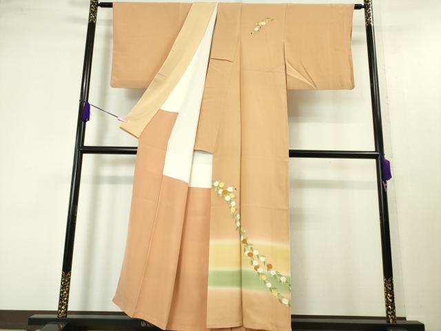 平和屋本店■極上 銀座 志ま亀 訪問着 草花文 深支子色地 金彩 鬼しぼ縮緬 たとう紙付き 逸品 DZAA4228kh5