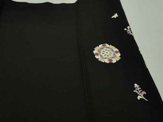 平和屋本店■極上 訪問着 駒刺繍 花唐草文 背抜き仕立て 黒地 金彩 逸品 DZAA4231kh5