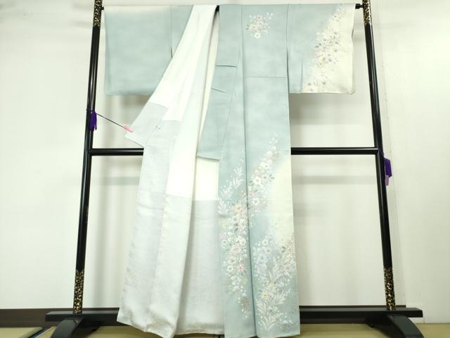 平和屋本店■極上 越後十日町の一流染匠 桐屋・翠山工房 徳永憲峰 訪問着 辻が花 暈し染め 金彩 銀通し地 反端付き 逸品 DZAA4232kh5
