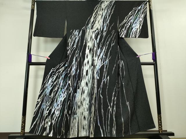 平和屋本店■極上 訪問着 霞文 黒地 金彩 金通し地 反端付き 逸品 DZAA4237kh5