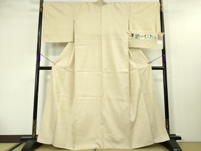平和屋本店■極上 本場結城紬 重要無形文化財 藤貫謹製 真綿手紬糸 色無地 鳥の子色地 証紙付き 逸品 未使用 DZAA4244kh5