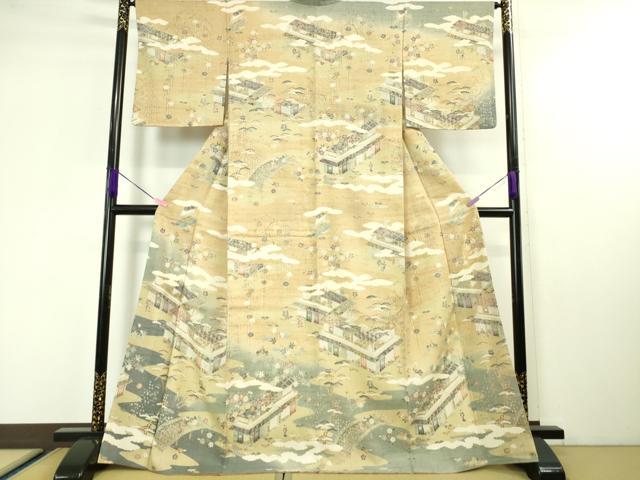 平和屋本店■極上 染織の名門 しょうざん 生紬 訪問着 渡橋人物風景文 逸品 DZAA4264kh5