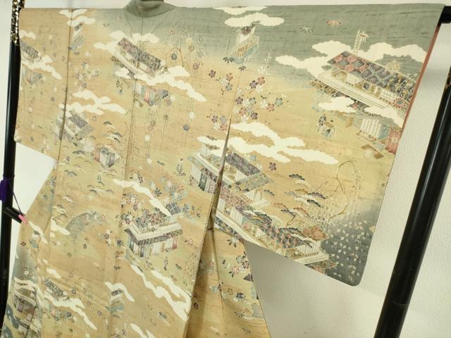 平和屋本店■極上 染織の名門 しょうざん 生紬 訪問着 渡橋人物風景文 逸品 DZAA4264kh5