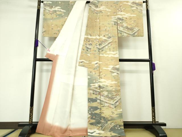 平和屋本店■極上 染織の名門 しょうざん 生紬 訪問着 渡橋人物風景文 逸品 DZAA4264kh5