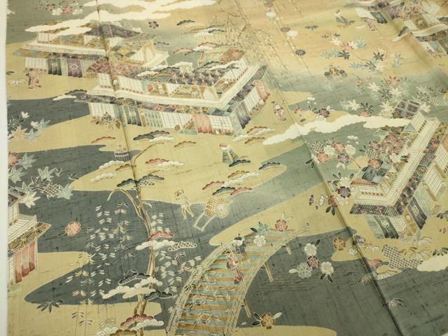 平和屋本店■極上 染織の名門 しょうざん 生紬 訪問着 渡橋人物風景文 逸品 DZAA4264kh5