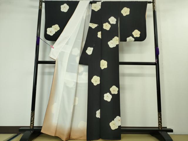 平和屋本店■極上 銀座 志ま亀 小紋 梅文 黒地 金彩 鬼しぼ縮緬 たとう紙付き 逸品 DZAA4286kh5