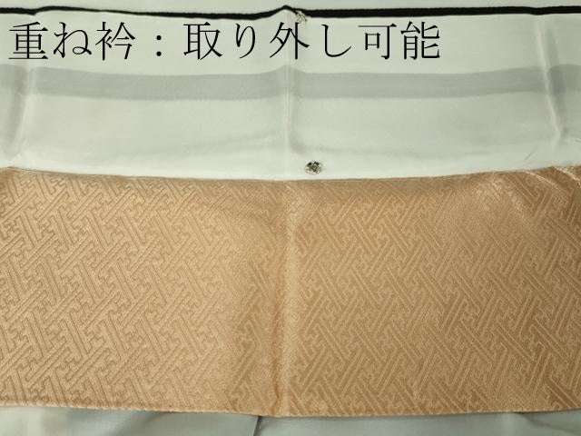 平和屋本店■極上 銀座 志ま亀 小紋 梅文 黒地 金彩 鬼しぼ縮緬 たとう紙付き 逸品 DZAA4286kh5