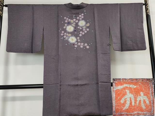 平和屋本店■極上 二代目 久保田一竹 幻の辻が花 和装コート ロング丈 深紫色地 金通し地 さが美扱い 逸品 DZAA4290kh5