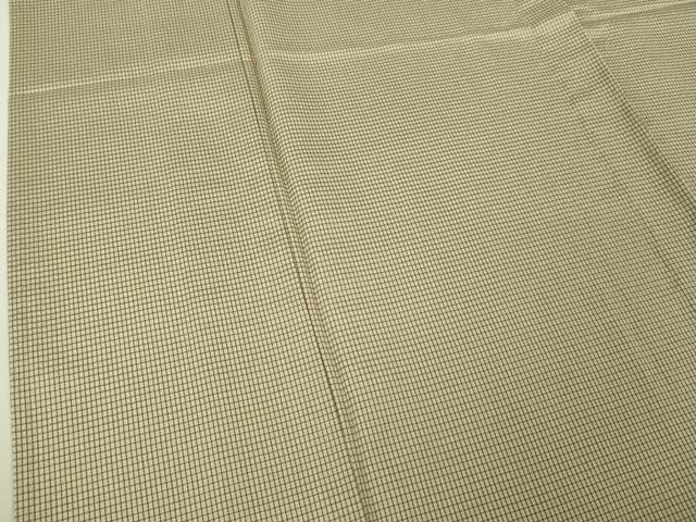平和屋本店▽極上 男性 伝統工芸士 西川治郎 粋渋庵 縮つむぎ 単衣 格子 亜麻色地 証紙付き 逸品 未使用 DZAA4308kh5
