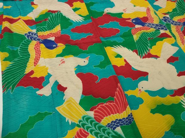 平和屋本店■極上 アンティーク 大正ロマン 七五三 女の子 3歳 祝着 雲取り 鳥文 逸品 DZAA4331kh5