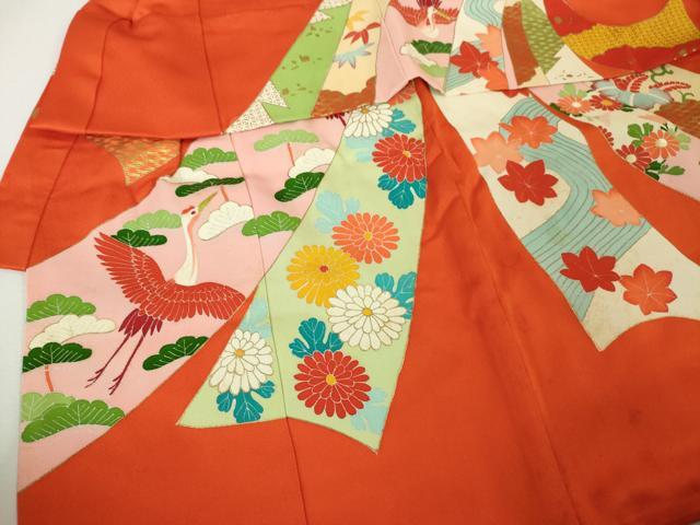 平和屋本店■極上 女の子 祝着 産着 初着 のしめ お宮詣り 駒刺繍 束ね熨斗吉祥飛鶴文 丹色地 金彩 逸品 DZAA4334kh5