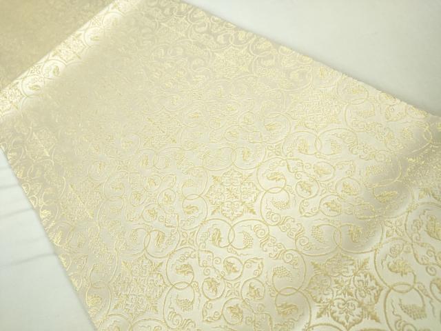 平和屋本店●極上 龍村美術織物 九寸開き名古屋帯 葡萄唐草文錦 金糸 逸品 未使用 DZAA4352kh5