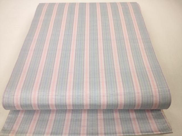 平和屋本店■極上 紅花紬 米沢 両面 全通柄袋帯 横縞 縦縞 逸品 DZAA4378kh5