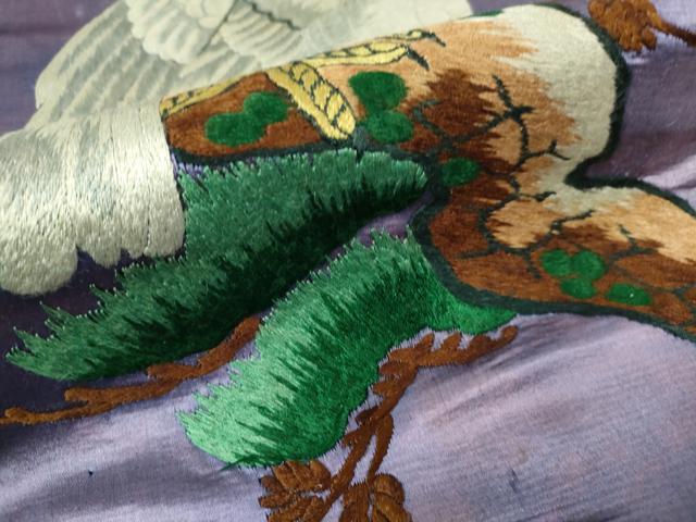 平和屋本店■極上 アンティーク 大正ロマン 九寸名古屋帯 手刺繍 鷹 松 逸品 DZAA4388kh5