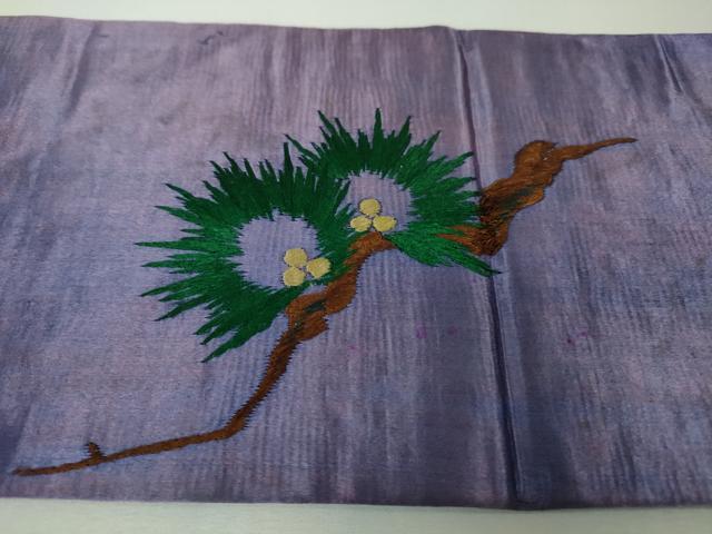 平和屋本店■極上 アンティーク 大正ロマン 九寸名古屋帯 手刺繍 鷹 松 逸品 DZAA4388kh5