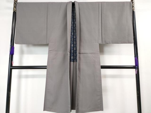 平和屋本店■極上 男性 長羽織 お召地 キングサイズ 格子地紋 源氏鼠色 逸品 DZAA4426kh5