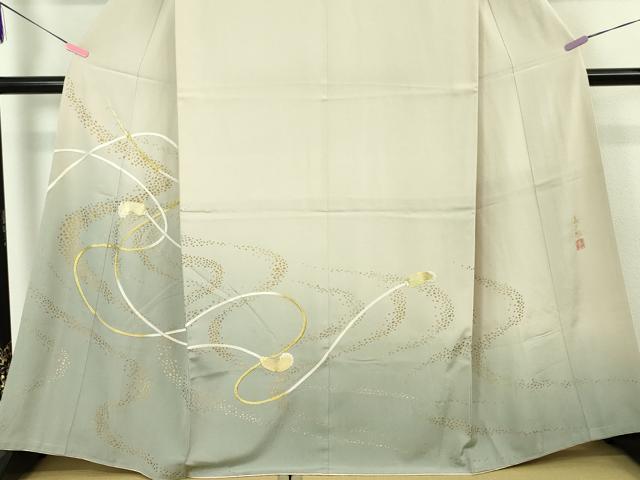 平和屋本店■極上 人間国宝 福田喜三郎 色留袖 刺繍 結び紐 暈し染め 亜麻色地 金糸 大丸扱い 逸品 未使用 DZAA4433kh5