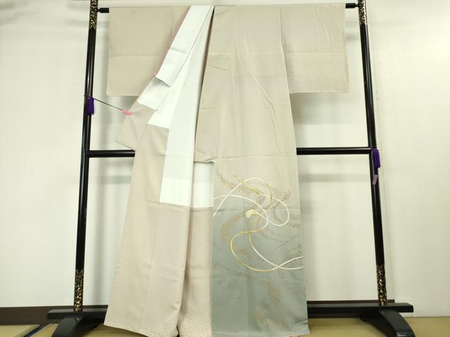平和屋本店■極上 人間国宝 福田喜三郎 色留袖 刺繍 結び紐 暈し染め 亜麻色地 金糸 大丸扱い 逸品 未使用 DZAA4433kh5
