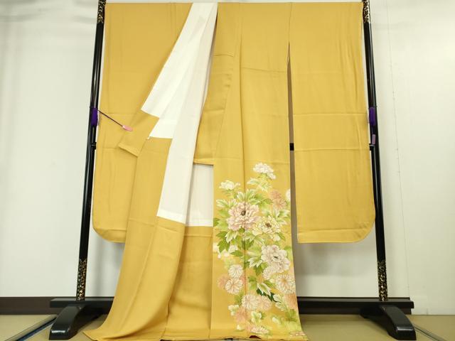 平和屋本店■極上 創業460年・千總 振袖 駒刺繍 牡丹 藤黄色地 金彩 逸品 DZAA4438kh5