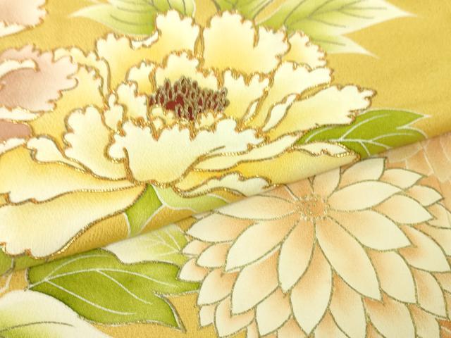 平和屋本店■極上 創業460年・千總 振袖 駒刺繍 牡丹 藤黄色地 金彩 逸品 DZAA4438kh5