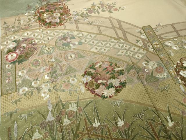 平和屋本店■極上 中国三大刺繍 スワトウ刺繍 汕頭刺繍 総刺繍 訪問着 風景花文 薄卵色地 金糸 やまと誂製 逸品 DZAA4482kh5