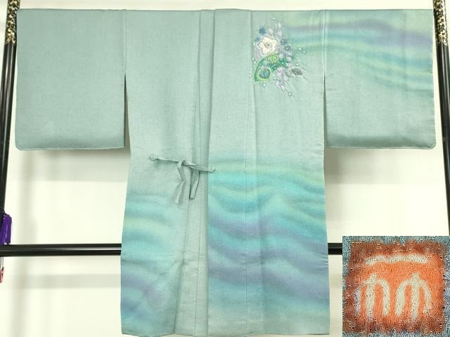 平和屋本店■極上 久保田一竹 幻の辻が花 道中着 ロング丈 暈し染め 銀通し地 逸品 未使用 DZAA4496kh5