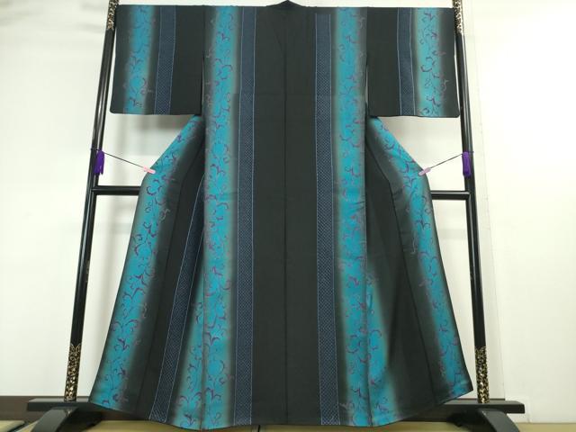 平和屋本店●極上 中国三大刺繍 スワトウ刺繍 汕頭刺繍 小紋 唐草間道 暈し染め 黒地 金彩 逸品 DZAA4501kh6