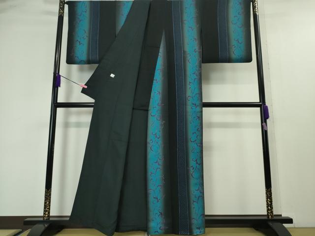 平和屋本店●極上 中国三大刺繍 スワトウ刺繍 汕頭刺繍 小紋 唐草間道 暈し染め 黒地 金彩 逸品 DZAA4501kh6