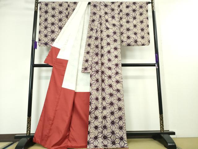 平和屋本店■極上 岩手の匠 草紫堂 南部絞り 紫根染 紬 麻の葉文様 逸品 DZAA4503kh5