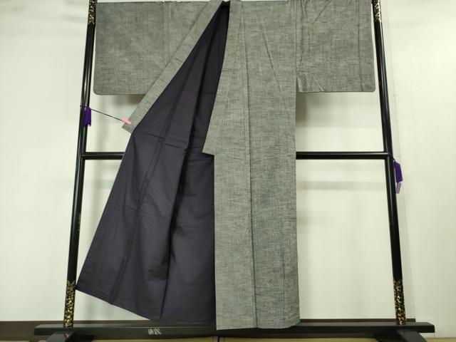 平和屋本店■極上 男性 紬 アンサンブル 長羽織(ひげ紬)セット キングサイズ 灰色 逸品 DZAA4522kh5